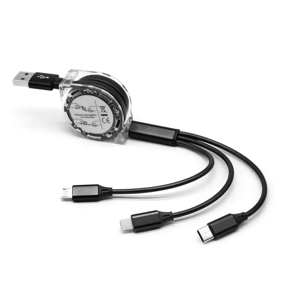 3in1usbcable retractable black