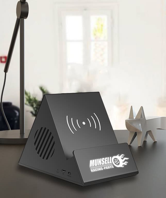 bluetoothspeakerwithwirelesscharger black ledlogo