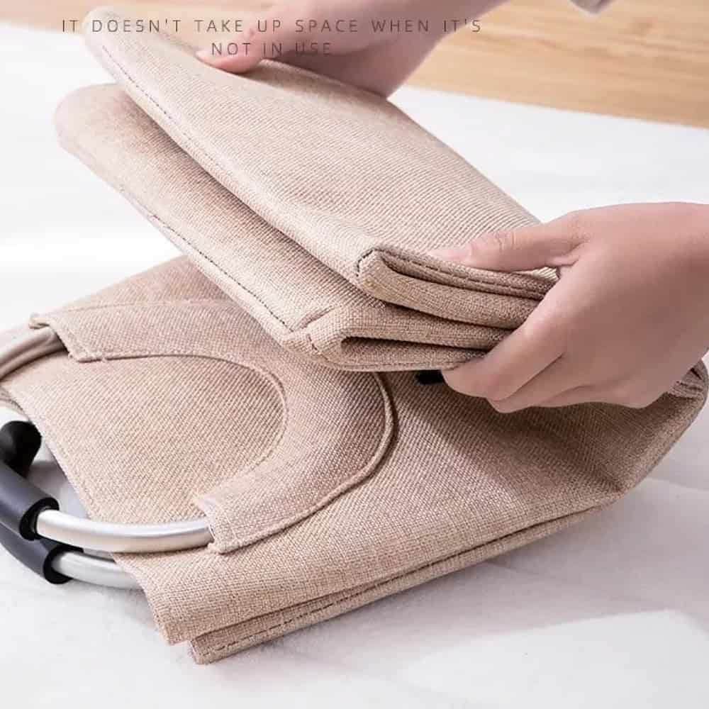 foldablelaundrybasket cream folded