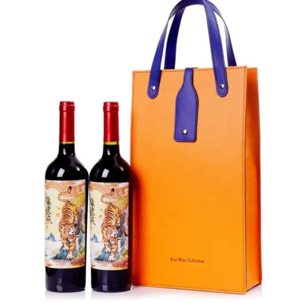 winebag leather 2bottles orange