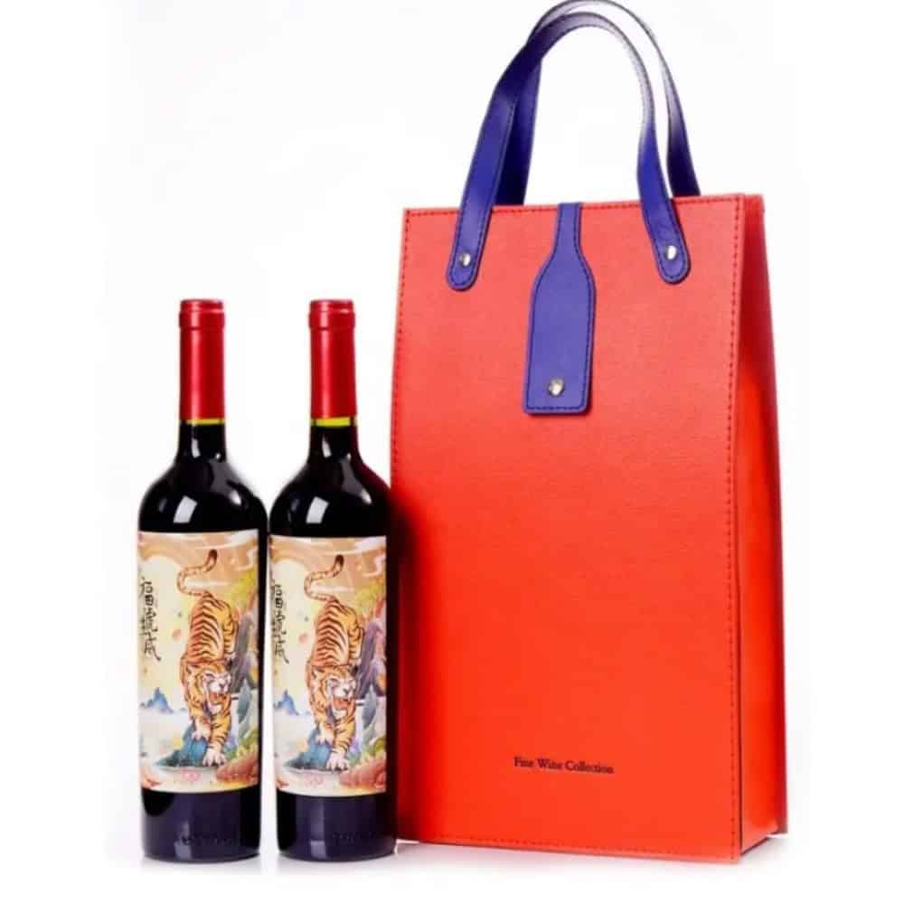winebag leather 2bottles red