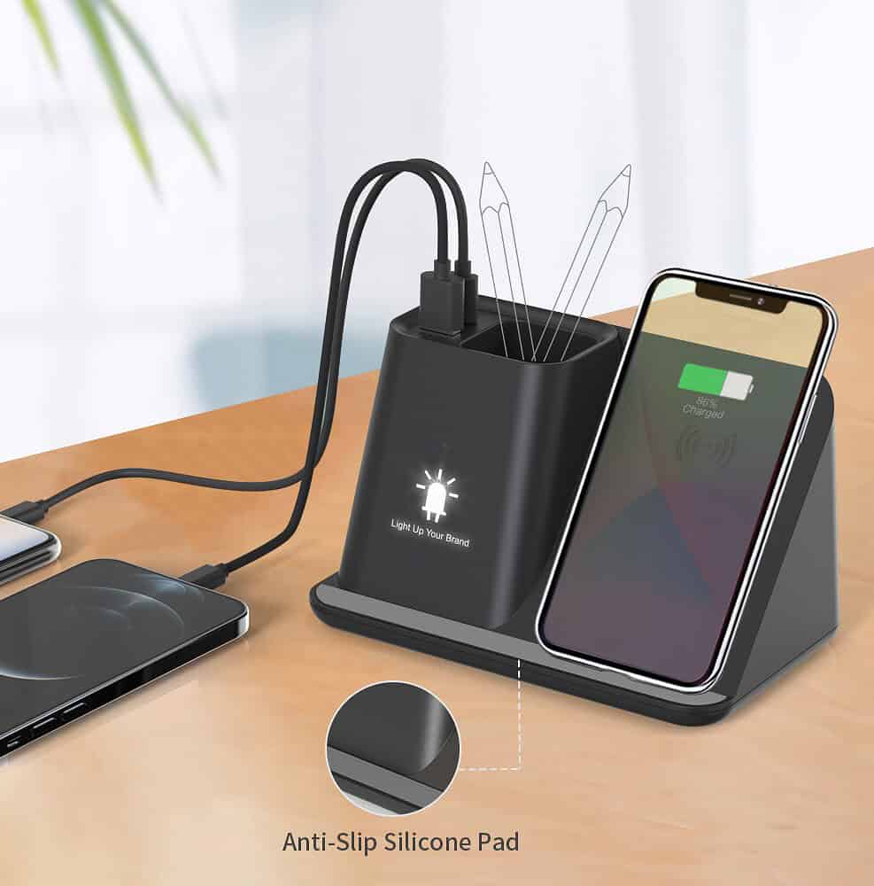 wirelesscharger phonestand black ledlogo