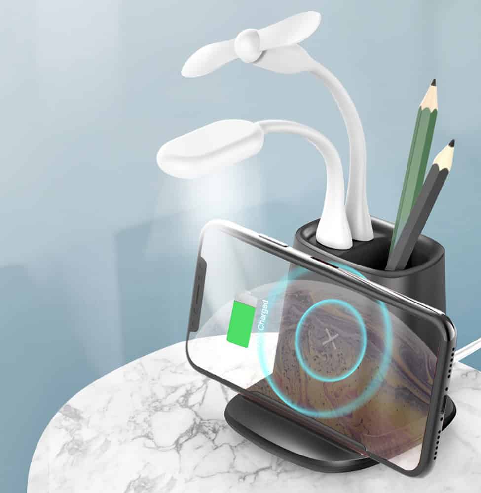 wirelesschargerwithpenholder black light fan