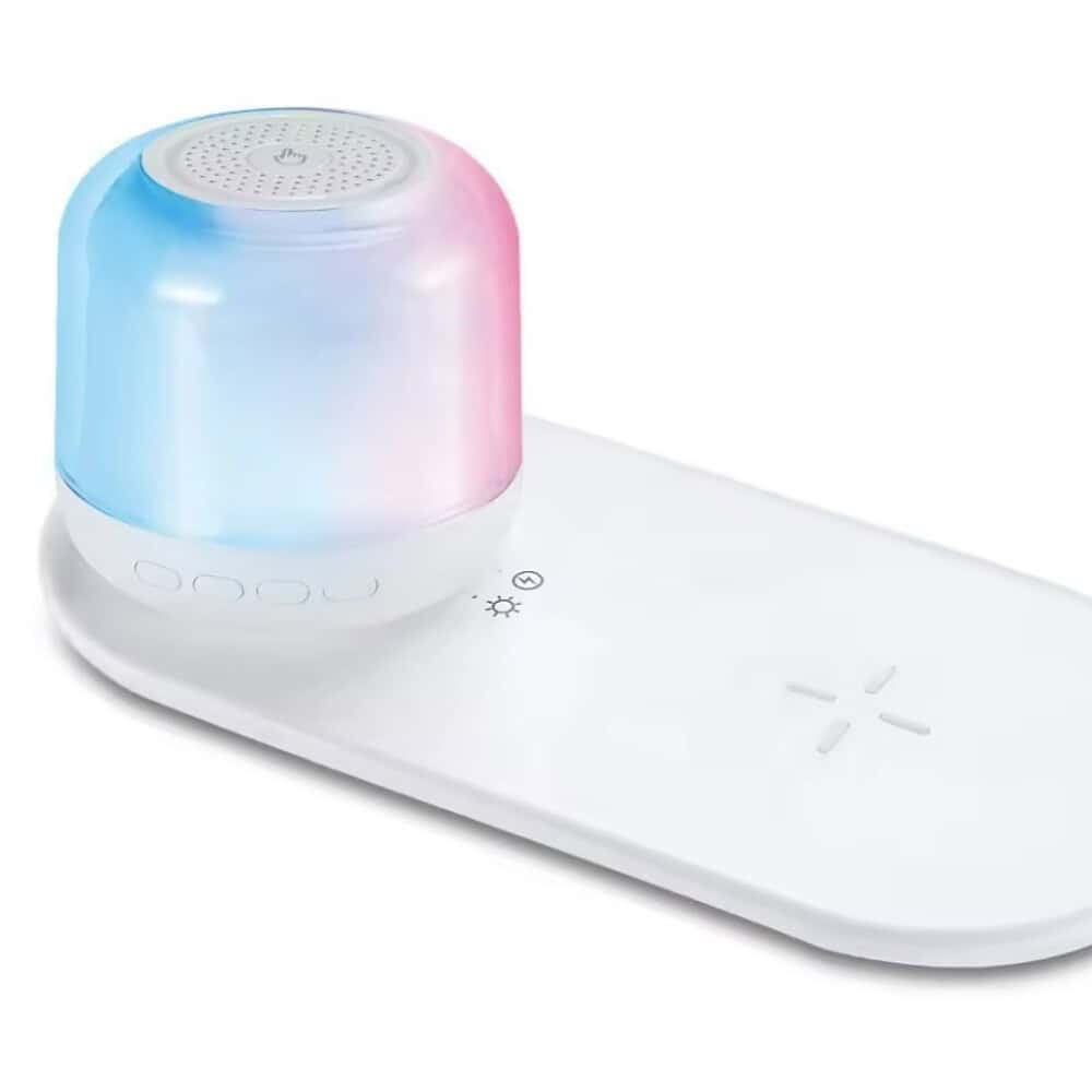 wirelesscharger bluetoothspeaker white front